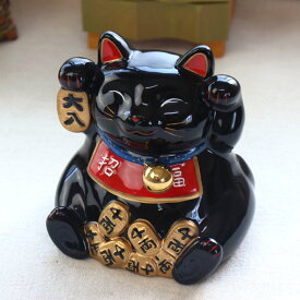 金運招き 黒猫貯金箱 置物 鈴付き 置き物 おしゃれ かわいい 開店祝い 両手上げ 黒猫 まねきねこ まねきねこだ 幸運 インテリア プレゼント ギフト ランキング 人気 結婚祝い 結婚記念日