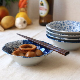 古染藍染紋様 梅型5.0鉢 美しい藍色がお料理を引き立ててくれます 和食器 小鉢 中鉢 煮物鉢 レトロ カフェ食器 国産 美濃焼 訳あり