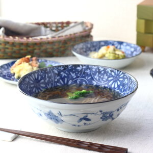 藍華 麺鉢 21cm 日本製 美濃焼 6.8麺鉢 ラーメン そば ひやむぎ そうめん うどん鉢 丼 どんぶり 鉢 煮物 めん鉢 ぼろ丼 丼料理 海鮮丼 天丼 親子丼 カツ丼 青 ブルー 青い皿