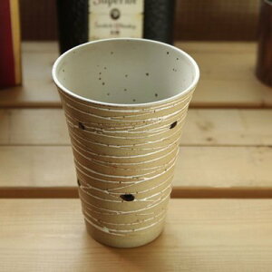 ビアカップ 糸吹白 黒水玉 今日の晩酌に ビアマグ 水割りカップ オシャレ 陶器製ビアカップ 和食器 和風居酒屋風 酒器 国産 美濃焼 訳あり