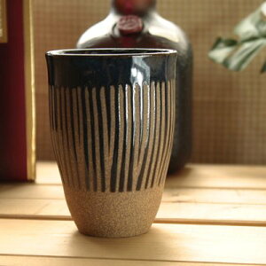 ビアカップ クシ目トクサ青 今日の晩酌に ビアマグ 水割りカップ オシャレ 陶器製ビアカップ 和食器 和風居酒屋風 酒器 国産 美濃焼 訳あり