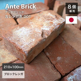 レンガ 赤 レッド 210×100×60mm アンティークレンガ ブリック 日本製　敷き 暖炉 レンガブロック アプローチ 花壇 庭 造園 ガーデニング エクステリア DIY【アンテブリック 001 古レンガ赤 8個セット販売】※代引き不可・メーカー直送品