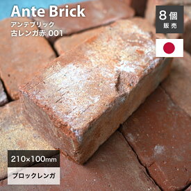レンガ 赤 レッド 210×100×60mm アンティークレンガ ブリック 日本製　敷き 暖炉 レンガブロック アプローチ 花壇 庭 造園 ガーデニング エクステリア DIY【アンテブリック 001 古レンガ赤 8個セット販売】※代引き不可・メーカー直送品