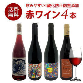 フランス 酸化防止剤無添加 赤ワイン 4本 セット [W][WT58] ワインセット 酸化防止剤 無添加ワイン 亜硫酸無添加 SO2フリー 無添加ワイン ナチュールワイン オーガニックワイン【4～5営業日以内に出荷】【送料無料】 母の日 父の日 ギフト