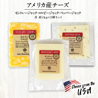 アメリカ産チーズ 各1kg×3種セット［モントレージャック/コルビージャック/ペッパージャック］［冷蔵］…