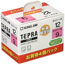 キングジム テープカートリッジ テプラPRO P-SS12K-3PRY 12mm白ラベル3個 9mmピンク1個 黒、ピンク