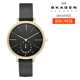 【P5倍 5/23 20時～】【訳あり】スカーゲン 腕時計 レディース SKAGEN HAGEN 時計 レザーベルト ゴールド ブラックフェイス SKW2354 細かい傷