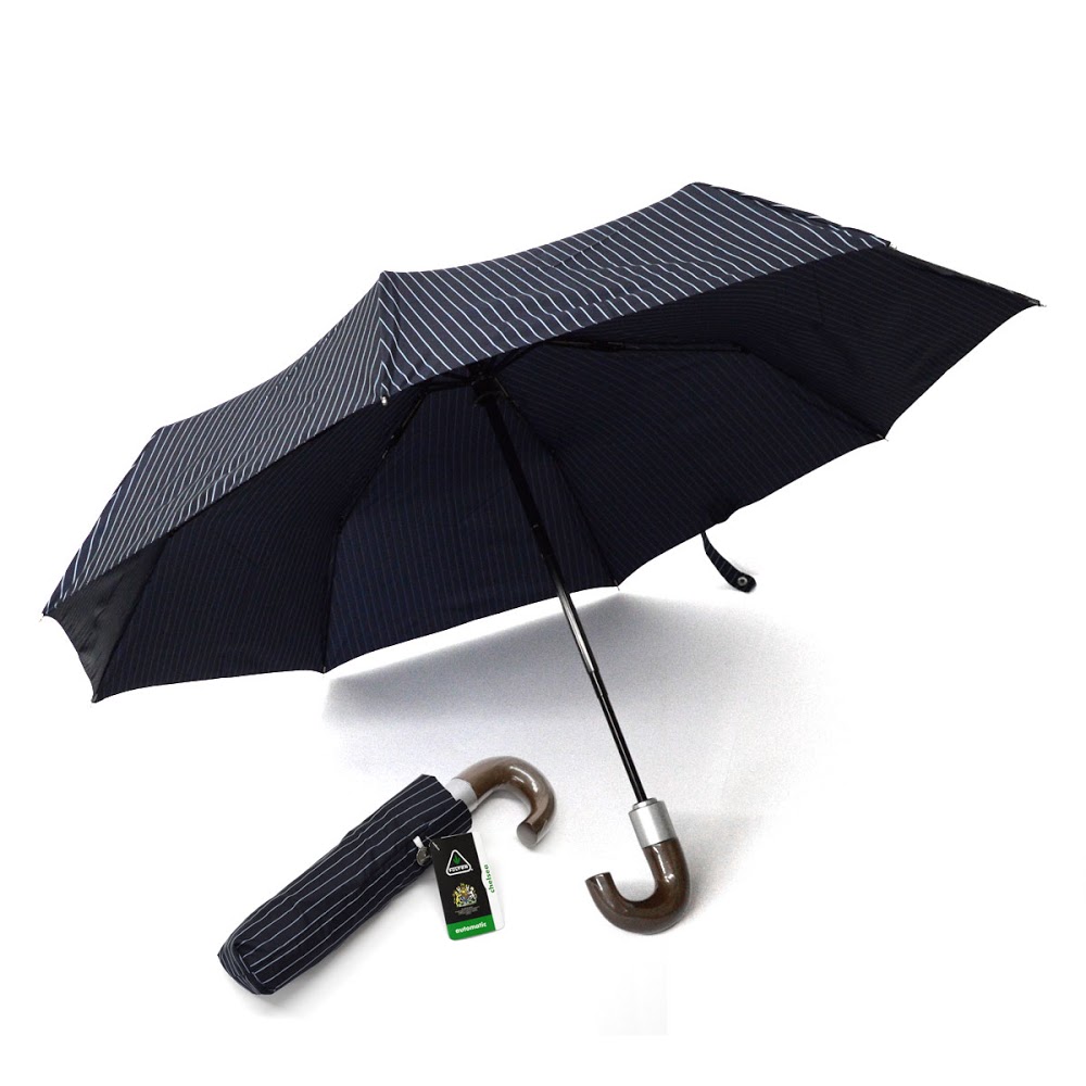 Grey or Navy Fulton Chelsea-2 City Stripe Auto Folding Umbrella in Black 