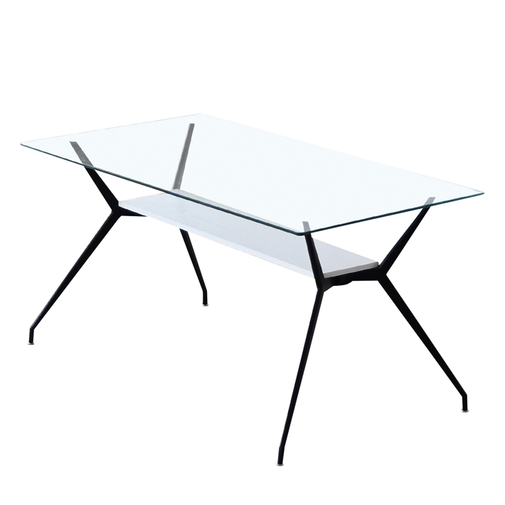 ダイニングテーブル 140cm幅 角テーブル ガラステーブル アイアン 棚付き モダン 北欧 カジュアル シンプル 北欧モダン 4人用 食卓 机