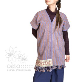 貫頭衣トップス カレン族手織りコットン生地 モン族刺繍布 パープル タイの手仕事 エスニック アジアン