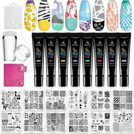 【冬得セールx15%OFF券】 Biutee ネイルイメージプレートセット 12枚プレート 8本スタンピング ジェル 1スタンプ 1スクレーパー 1バッグ カラージェル 艶長持ち ネイルステンシル スタンピングイメージプレート ネイルステンシル ネイルデザイン用品 母の日