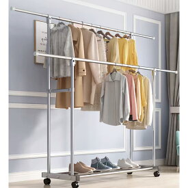 【SS限定半額｜P10倍×最大5%OFF】 DEWEL ハンガー ハンガーラック 洋服ラック 5段高さ調節可能 幅82.5-158.2cm×奥行41.5cm×高さ89.5-157.5cm 衣類ラック 耐荷重100kg パイプハンガー キャスター付き 移動便利 収納便利 屋外/屋内/乾燥 衣類掛け収納整理 省スペース