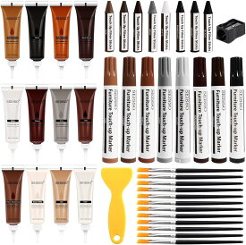 【ぬくもりセール！15%OFF券】 SEISSO 家具補修マーカー キズ隠しペン＆キズ消しクレヨン8色 補修クリーム12色 28本セット 補修ペン 木製家具補修セット 木製品キズ補修 キズ補修クリームキット 家具修理キット ドア 床 すりキズ用 傷消し 床補修 ドア補修