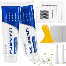 【冬得セールx10%OFF券】 SEISSO 壁穴補修キット 2本セット 250ml 乾式壁パッチ修復キット リペアプレート 壁の穴ふさぎ 穴埋めパテ 壁 補修 壁のひび、亀裂、汚れなど補修 壁補修パッチ付き サンドペーパー付き ヘラ付き 壁面にネジ穴補修キット
