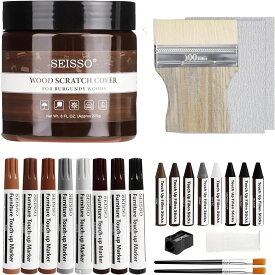 【ぬくもりセール！15%OFF券】 SEISSO 補修ペン 木製品補修セット フローリング 補修 木製家具 補修 木製の家具 ドア 床 すりキズ用 汚れ 傷 穴 塗装剥がれ補修 キズ消し キズ隠し 補修ペン 補修棒 8色入り 水性木工塗料 赤茶色 200g 芯削り器付き