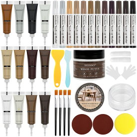 【冬得セールx15%OFF券】 SEISSO 木製品キズ補修 フローリング 補修 補修クリーム 補修ペン 12色入り 100g木工パテ 50g木工用 ワックス 家具修理キット 木製家具補修 床 補修 キット キズ ひび 穴 すりキズ用 傷消し 汚れ 傷隠し 床補修 ドア補修 傷直し