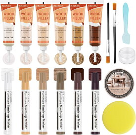 【ぬくもりセール！15%OFF券】 SEISSO 木製品キズ補修セット 6色補修ペン 6色補修クリーム フローリング 傷 補修 ウッドワックス付き 家具補修マーカー フローリング 床 ドア キズ隠し ネジ穴、ひび割れ、釘目、傷、焼灼、変色など補修