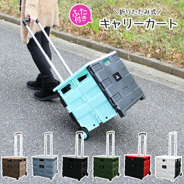 楽天市場 送料無料 キャリーカート 折りたたみ ふた付き 軽量 買い物 コンテナ カート ショッピングカート 買い物カート キャリー 台車 エコバッグ アウトドア キャンプ スポーツ レジャー 運動会 コンパクト 車載 便利 かわいい おしゃれ ハンドキャリー Chacha