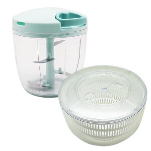 【2種セット】食洗機対応 ふたも洗える ぶんぶんチョッパー スーパー5 + ぶんぶんスピナー 駆動用ふたなし 強化版 900ml 5枚刃 トライタン サラダスピナー サラダ 水切り スピナー みじん切り