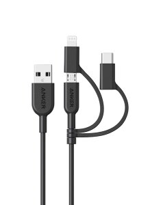 Anker PowerLine II 3-in-1 �P�[�u�� (���C�g�j���O/USB-C/Micro USB�[�q) MFi�F�� iPhone / Android �e��Ή� (0.9m �u���b�N)