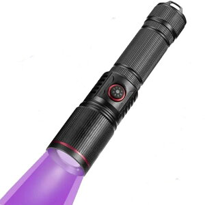 ブラックライト 365nm 20W USB充電式 UVライト レジン用 硬化ライト 強力 紫外線ライト IPX4防水 2種モード アルミニウム合金製 小型 釣りペット尿検出器 サソリ アニサキスライト 鑑定 真贋 鉱物
