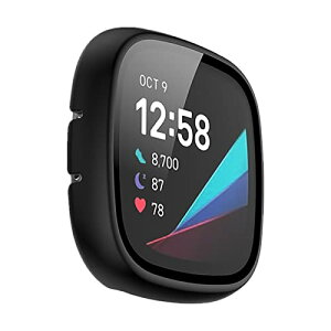 LICHIFIT Fitbit Versa 3/Sense�p�ی�P�[�X �J�o�[ PC�t���[�� �����K���X�t�B���� ��̉� �X�}�[�g�E�H�b�`�J�o�[ �E���ȒP �ϏՌ� ���h�~�y�� ������� �A�N�Z�T���[ (�u���b�N)
