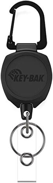 KEY-BAK #0KB2 サイドキック カラビナ付キーリール 60cmケプラーコード (ブラック IDストラップ)