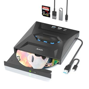 Alxum ������ CD/DVD �h���C�u �O�t��-�m�[�gPC/�f�X�N�g�b�vPC��p,5-IN-1 USB Type-C/USB 3.0 A�|�[�^�u�� DVD 8�{�� CD 24�{�� ���R�[�_�[�ASD�X���b�g���ځAPC CD�h���C�u �O�t�� Window/Mac OS/Linux/Vista ��