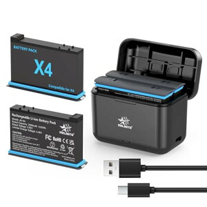 Melasta Insta360 X4 �o�b�e���[���[�d��Z�b�g 2500mAh×2�� �����\Li-Ion �o�b�e���[ 2�|�[�gUSB-C�����[�d MicroSD�J�[�h�X���b�g�t�� ���[���[�d�� �C���X�^360 X4 �A�N�V�����J�����A�N�Z�T���[