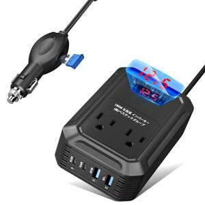 BESTEK �C���o�[�^�[ 180W �����g �E �N���b�v�����g �u�ƊE������v �V�K�[�\�P�b�g �R���Z���g 12V to 100V �ԍڗp �}�����d �J�[�C���o�[�^�[ USB-C PD 30W/ USB-A QC 18W ���v4�|�[�g �R���o�[�^�[ �ԃA