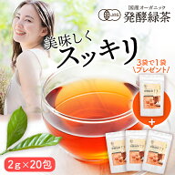 【3袋＋1袋プレゼント】 国産 オーガニック 発酵緑茶【2g×20包】｜ プーアル茶 緑茶 有機 無農薬ダイエ…