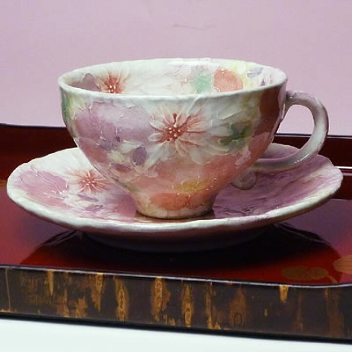 楽天市場】瀬戸焼工房ゆずりは薄紅色絵花コーヒー碗皿（コーヒーカップ  