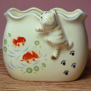 夜光がんばり猫金魚鉢蚊遣器【蚊取り線香用/ねこ、ネコ/夏】(メッセージカードサービスあり)【合計金額次第送料無料】【結婚祝/母の日ギフト/誕生日/クリスマスプレゼント】【楽ギフ_