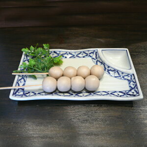 【長方形型・薬味付き 23cm】青白陶器青白食器パイナップル柄陶器 小鉢タイ料理アジアン料理タイ雑貨