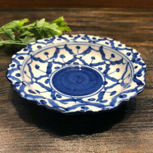 【花型ギザギザ 15cm】青白陶器パイナップル柄陶器 盛り鉢タイ料理アジアン料理タイ雑貨