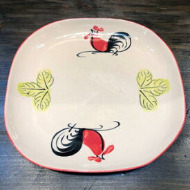 【にわとり食器 角丸平皿（小） 20cm】平皿にわとり陶器にわとり食器にわとり柄タイ料理アジアン料理タイ雑貨