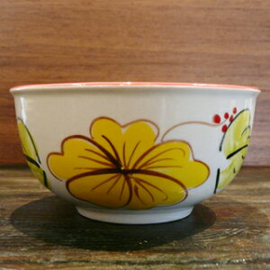 【にわとり食器  おわん 11.5cm/イエロー ハイビスカス柄】小鉢 ・小どんぶりにわとり陶器にわとり食器にわとり柄タイ料理アジアン料理タイ雑貨