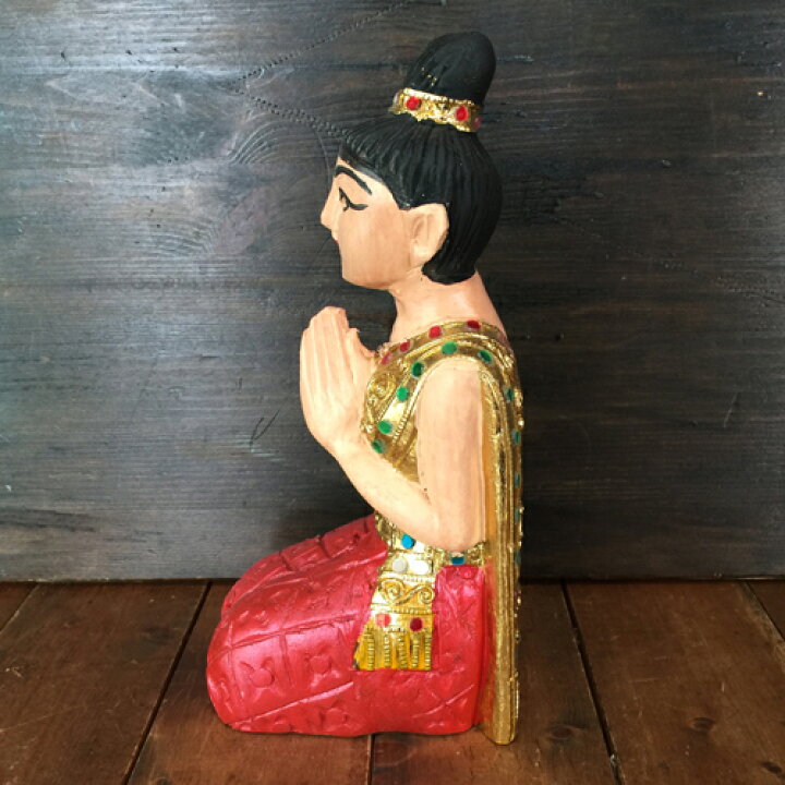 楽天市場】【サワディー人形】【座り姿 26cm】【赤A】タイの置物木製 