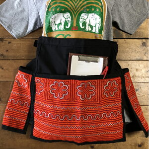 モン族エプロン 【オレンジ系】 【全9種類】モン族柄 前掛けアジアン柄 エスニック柄