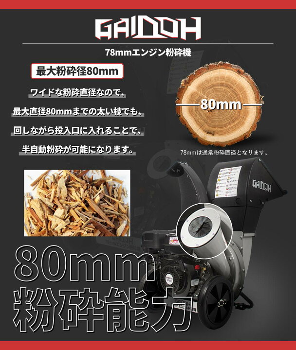 楽天市場】エンジン式粉砕機 最大粉砕径約80mm エンジンチッパー 