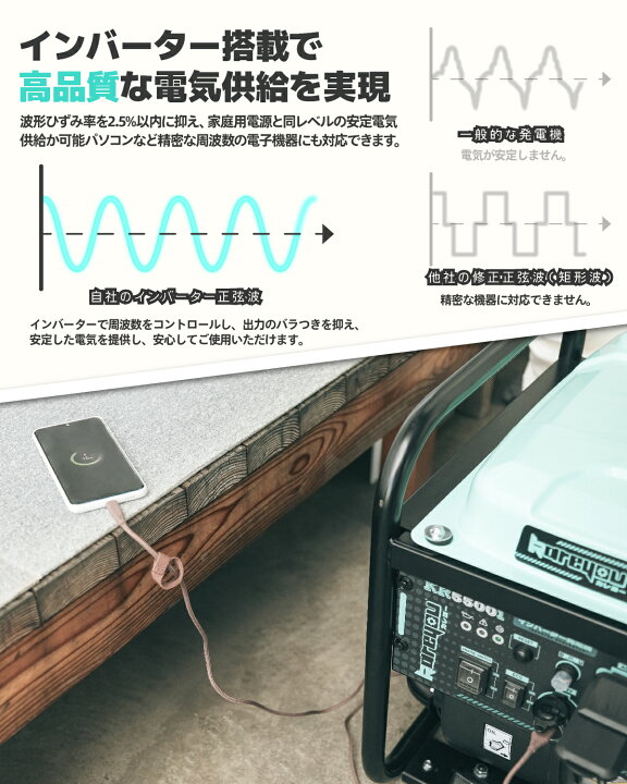 楽天市場】インバーター発電機 定格出力4.8kVA 小型発電機 高性能 