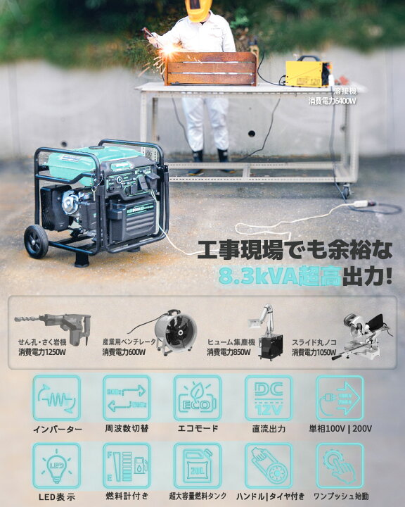 楽天市場】インバーター発電機 オープン型ガソリン発電機 単相100V 