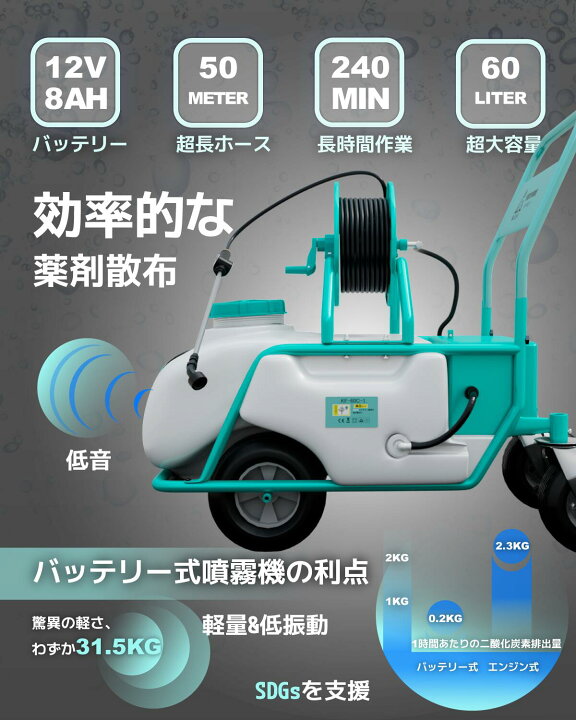 楽天市場】Kareyou 噴霧器 電動 充電式 60Lタンク付き噴霧機 流量6.0L 