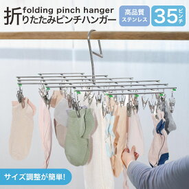 《お得な♪38％OFFクーポン 20日23:59迄》 ピンチハンガー ステンレス ピンチ 35個 物干し ハンガー 折りたたみ 伸縮 コンパクト ランドリー 洗濯 部屋干し ベランダ 洗濯バサミ 洗濯ばさみ タオル掛け 室内干し シンプル おしゃれ