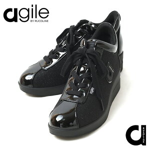ルコライン スニーカー アージレ バイ ルコライン 靴 agile-002BK GLITTER ラメ生地 ブラック 黒 エナメル調合皮 レディース シューズ サイドファスナー付 ルコライン agile by RUCO LINE 新作 取扱店 京