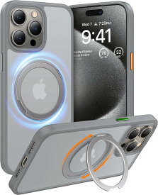 iPhone15Pro iPhoneケース TORRAS 正規品 マグネット搭載 リング 耐衝撃 半透明 UPRO Ostand R グレー X00158HDK1