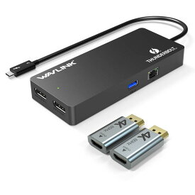 WAVLINK Thunderbolt 3 Mini Dock ドッキングステーション/デュアル 4K/最大5K ディスプレイ出力/2×DP出力ポート/THB3 USB-Cポート/USB3.0 Aポート/ギガビットイーサネットポート搭載、Windows11/10及びその以