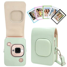 HIYQIN for Fujifilm Instax Mini LiPLAY ケース、チェキフィルム 保護バッグ instax Liplay保護ケース Mini LiPLAY カメラカバー ショルダーストラップ付き マグネットフォトフレーム付き PUレザー(グリーン)