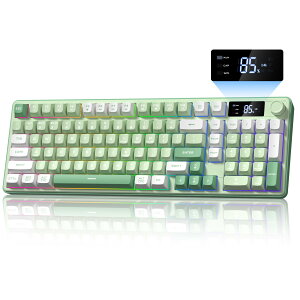Womier DK98pro �L�[�{�[�h 98�L�[ �Q�[�~���O�L�[�{�[�h ���C�����X �É��L�[ �e���L�[�t�� 3���[�h�ڑ� BT5.0/2.4GHz/USB-C �N���[�~�[�ł��킢�� RGB�o�b�N���C�g ���f�B�A�m�u OLED�X�N���[���t�� MA