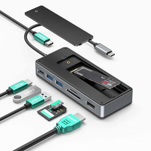GiGimundo 8-in-1 SSD �O�t���P�[�X 10Gbps USB 3.2 Gen2 M.2 NVMe SSD�G���N���[�W���[�t��USB C�n�u ����SSD �h�b�L���O�X�e�[�V���� SD��TF�J�[�h�X���b�g PD 100W�}���[�d Windows Mac OS�p (GM28P)